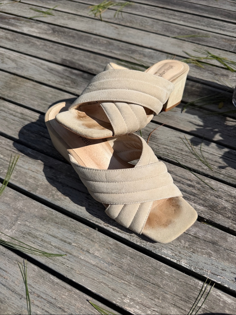 Jeffrey Campbell Beige Crisscross Suede Block Heel Mules